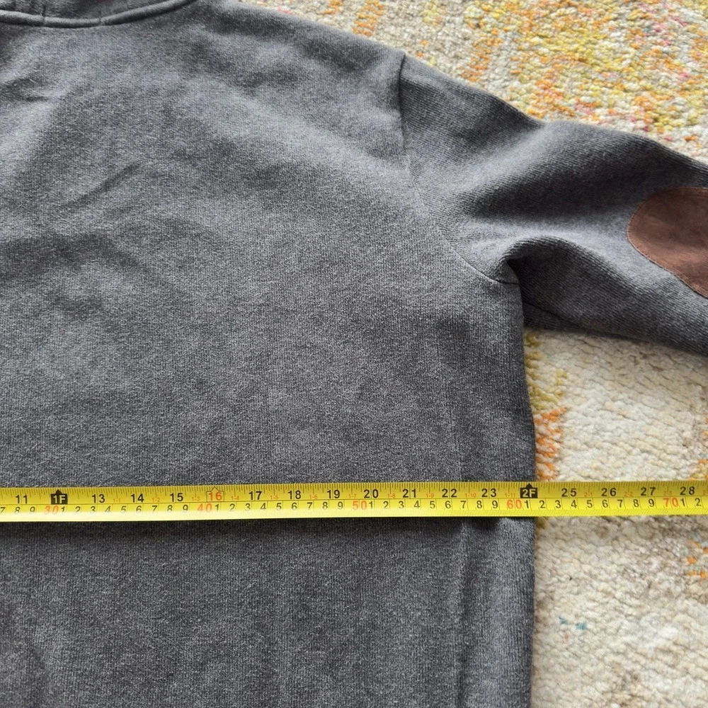 Men Polo Ralph Lauren Pony Shawl Collar Pullover Elbow Patch Sweater XL Gray Vtg